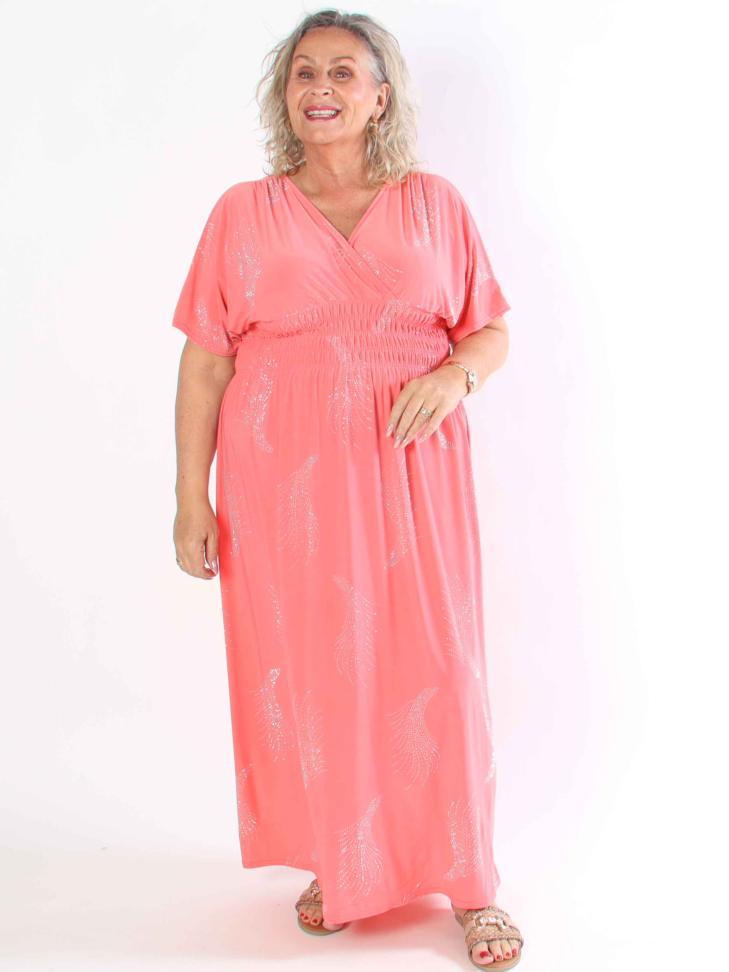 Pams Leaf Crystal - Lang elastisk plus size kjole med mønster af similisten